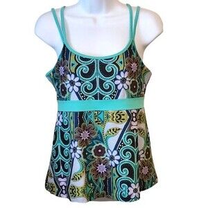 PrAna Kaley Tank Top Floral Strappy Green Teal Yoga Athletic Size Medium